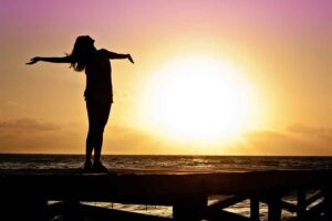 woman happy beach sun